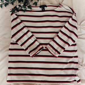 Atmosphere White with Red & Black Stripes Top